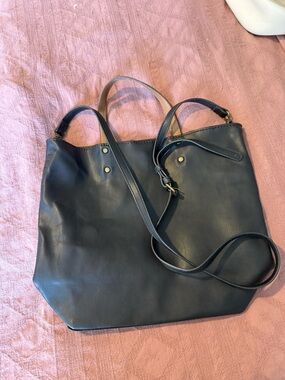 Classic Black Leather Tote Bag with Adjustable Strap